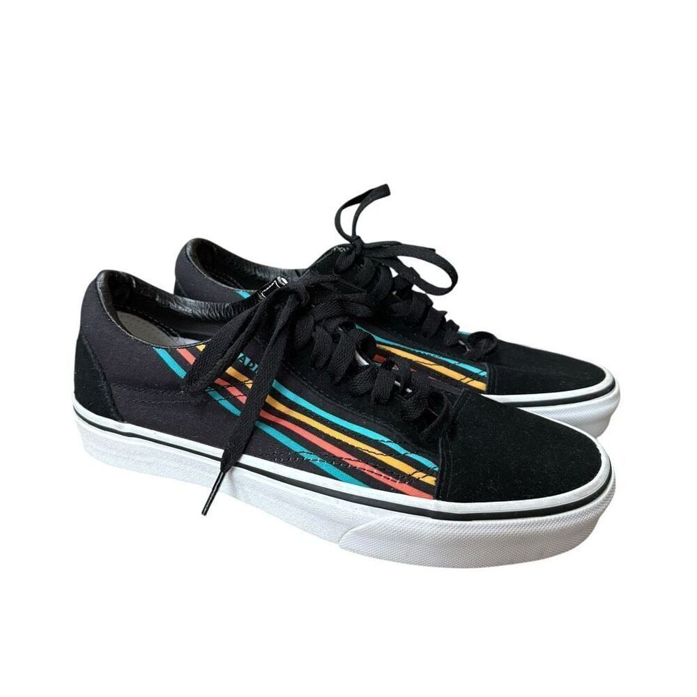 Vans Roadie Old Skool Low-Top black multi-color stripes along the side 6.5M/8W
